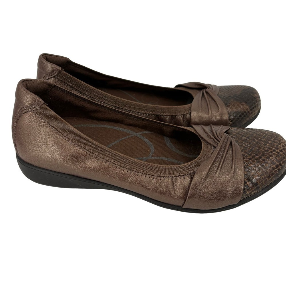 Aravon Andrea Bronze Leather Slip On Loafer Comfort Shoes Size‎ 7.5